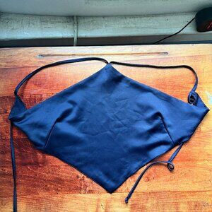 Brandy Melville EUROPEAN Navy Blue Satin Halter Open Back Top